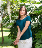 Camiseta V verde esmeralda santolina-9872