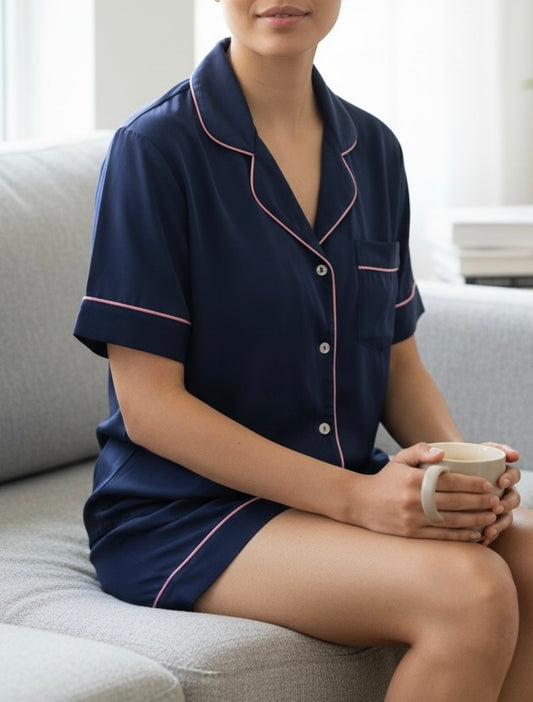 Pijama short azul oscuro